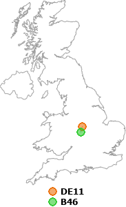 map showing distance between DE11 and B46