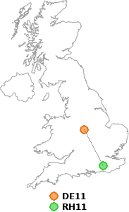 map showing distance between DE11 and RH11