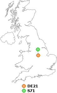 map showing distance between DE21 and S71