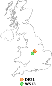 map showing distance between DE21 and WS13