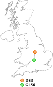 map showing distance between DE3 and GL56