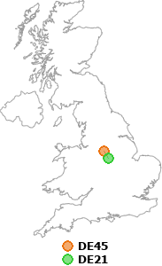 map showing distance between DE45 and DE21