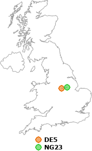 map showing distance between DE5 and NG23