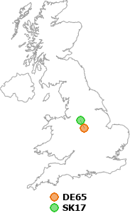 map showing distance between DE65 and SK17