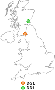 map showing distance between DG1 and DD1