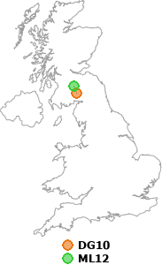 map showing distance between DG10 and ML12