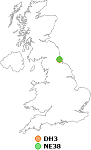 map showing distance between DH3 and NE38