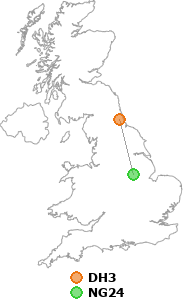 map showing distance between DH3 and NG24