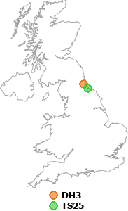 map showing distance between DH3 and TS25