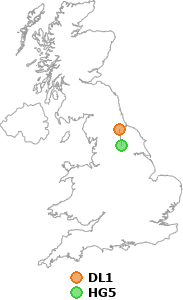 map showing distance between DL1 and HG5