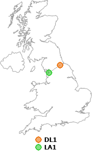 map showing distance between DL1 and LA1