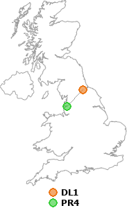 map showing distance between DL1 and PR4