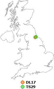 map showing distance between DL17 and TS29