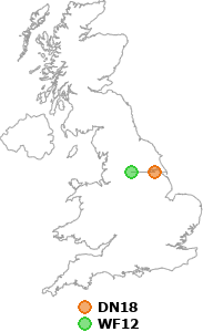 map showing distance between DN18 and WF12