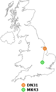 map showing distance between DN31 and MK43