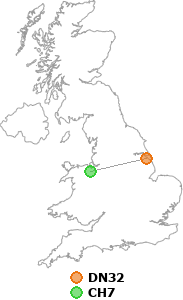 map showing distance between DN32 and CH7