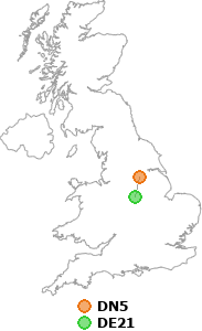 map showing distance between DN5 and DE21