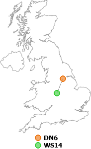 map showing distance between DN6 and WS14