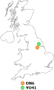 map showing distance between DN6 and YO41