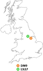 map showing distance between DN9 and LS27