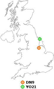 map showing distance between DN9 and YO21