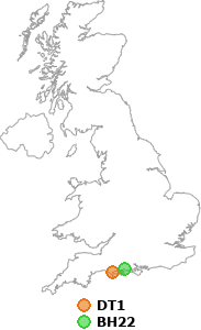 map showing distance between DT1 and BH22