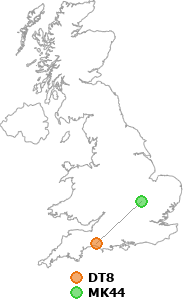 map showing distance between DT8 and MK44