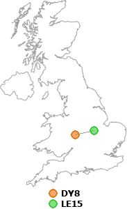 map showing distance between DY8 and LE15