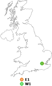 map showing distance between E1 and W1