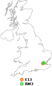 map showing distance between E13 and RM3