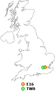 map showing distance between E16 and TW8