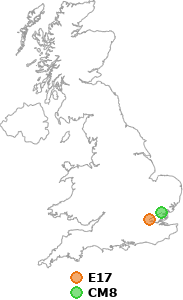 map showing distance between E17 and CM8