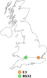 map showing distance between E3 and BS32