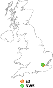 map showing distance between E3 and NW5