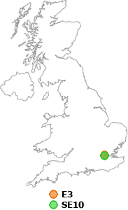 map showing distance between E3 and SE10