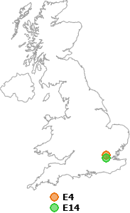 map showing distance between E4 and E14