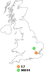 map showing distance between E7 and MK44