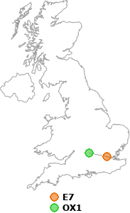 map showing distance between E7 and OX1