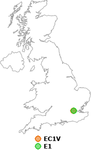 map showing distance between EC1V and E1