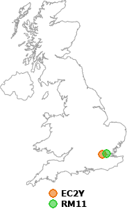 map showing distance between EC2Y and RM11