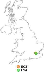 map showing distance between EC3 and E14