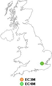 map showing distance between EC3M and EC4M