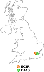 map showing distance between EC3R and DA10