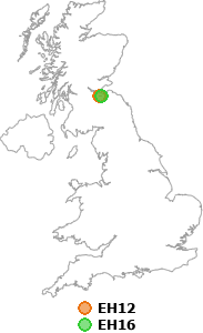 map showing distance between EH12 and EH16