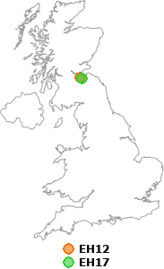 map showing distance between EH12 and EH17