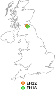 map showing distance between EH12 and EH18