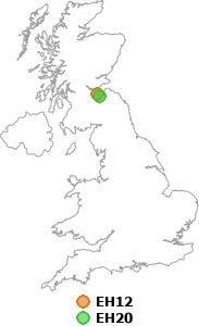 map showing distance between EH12 and EH20