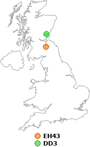 map showing distance between EH43 and DD3