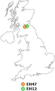 map showing distance between EH47 and EH12