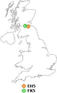 map showing distance between EH5 and FK5